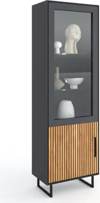 Produktbild von Vitrine Highboard Schrank Stella teilmassiv Softclose Anthrazit / Eiche