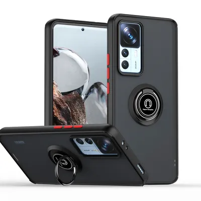 Obrázek produktu pro Pouzdro pro Xiaomi 12T / Xiaomi 12T Pro matné průsvitné TPU pouzdro s prstencovým držákem a stojánkem Černá červená