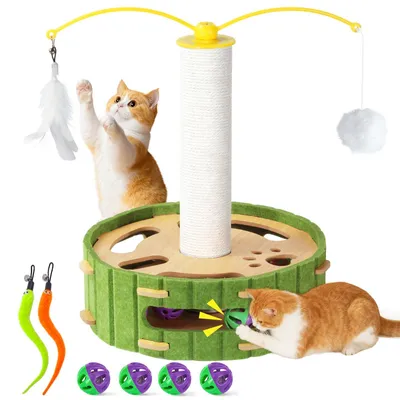 Kratzbox mit Labyrinth und Glockenball für Katzen, grün