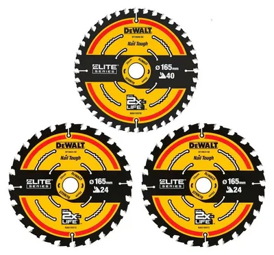 Image de Pack de 3 lames ELITE DEWALT DT10397-QZ 2x165mm 24 dents et 1x165mm 40 dents