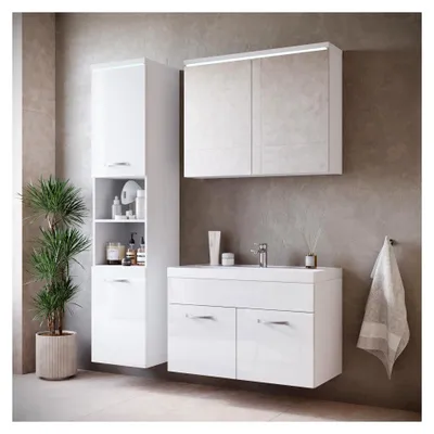 Produktbild von Badmöbel Set mit Waschbecken und Unterschrank 80 x 40 cm Weiß Hochglanz