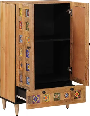 Image de vidaXL Buffet haut avec porte Naturel 60 x 33,5 x 100 cm Bois massif Mango