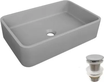 Produktbild von Aufsatzwaschbecken aus glattem Beton 50x32,5cm + ALAN-Ablaufgarnitur