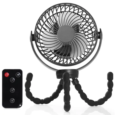 Immagine prodotto di Ventilatore da tavolo portatile - Batteria da 10.000 mAh - 3 velocità - Nero - Mini ventilatore USB - Silenzioso e con supporto regolabile