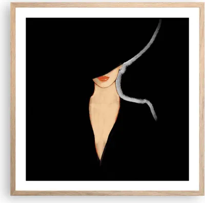 Produktbild von Gerahmtes Poster - Rahmen in heller Eiche - Schwarz Frau Hut - 60x60 cm - Wand Bild - Wanddeko - Wandbilder - Kunstposter - Wandposter - Bilderrahmen - Bilder - Kunstdruck - Wandbild - P2NAC60x60-4341