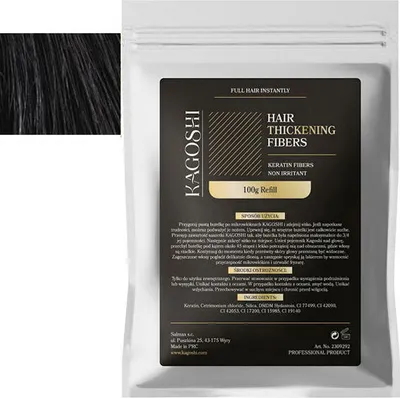 Zdjęcie produktu dla Kagoshi Saszetka 100g Mikrowłókna do Zagęszczania Rzadkich Włosów Efekt Natychmiast Gęste Włosy Refill Hair Fibers CZARNY