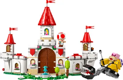 A LEGO Super Mario playset featuring a castle, characters, and enemies.
