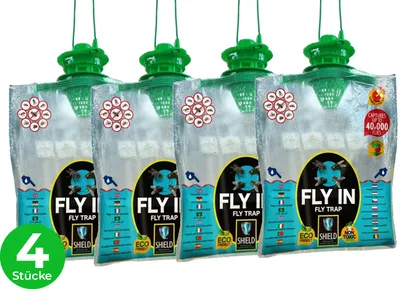 Produktbild von LastShield Fliegenfalle XL mit Lockstoff - 4 Stück - Fängt 40.000 Fliegen - Fliegenbeutel - Fliegenfänger - Ökologisch und giftfrei