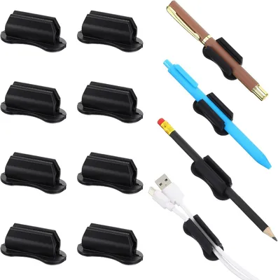 Productafbeelding van 8 stuks zelfklevende pennenhouders, flexibele zwarte siliconen, antislip potloodclips, voor kantoor