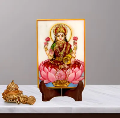 Marmorfliese Lakshmi, handbemalt mit Gold, 15,2x10,2 cm