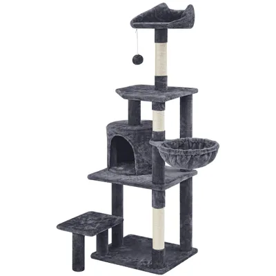 Produktbild von Yaheetech Katzenbaum Katzenkratzbaum 145 cm Stabiler Kratzbaum mit Aussichtsplattform Liegemulde Sisalstämme Kletterbaum für kleinen mittelgroßen Katzen Dunkelgrau
