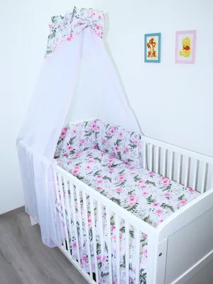 Produktbild von Primawela-Baby Bettwäsche Set- 5 teiliges Set mit Chiffon Himmel Bettset Nestchen - 10.Flowers