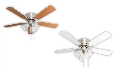 Produktbild von Extra flacher Deckenventilator Pepeo Kisa Deluxe Nickel gebürstet Flügel Weiß / Ahorn mit Beleuchtung