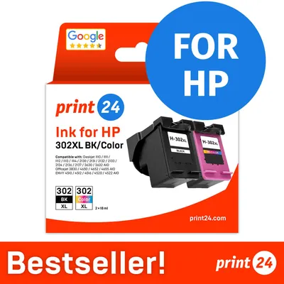 Productafbeelding van NIEUW: print24 Inktpatronen voor HP 302XL, Multipack (BK/C/M/Y), 1 stuk