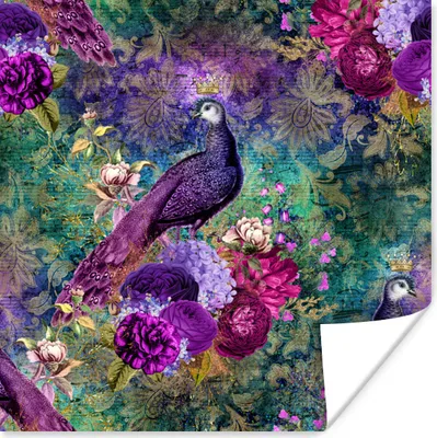 Produktbild von MuchoWow® Poster Muster - Pfau - Violett 100x100 cm - Babyzimmer