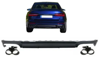 Productafbeelding van Diffusor- en uitlaattips voor Audi A6 C8 4K Avant/limousine, model 2018 en later, met S6-look, in matzwart.