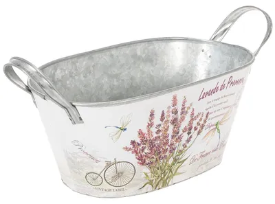 Produktbild von Metall Blumenschale oval Lavendelprint mit Griffen 32×15×15cm