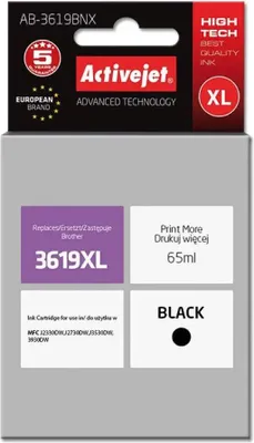 Produktbild von Activejet AB-3619BNX Tintenpatrone (Ersatz für Brother LC3619Bk XL; Höchst; 65 ml; schwarz)