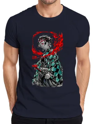 Immagine prodotto di Maglietta Tanjiro Kamado Demon Slayer Anime Sword Blood Manga Gift Uomo, Navy, M
