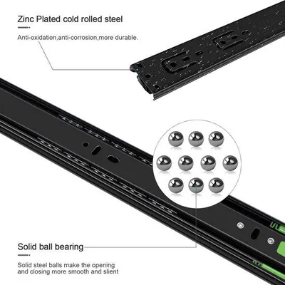 Produktbild von Famanu Schubladenschienen Softclose - 22 Zoll, Schwarz, 6 Paar