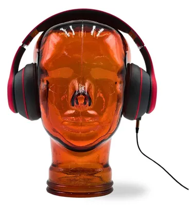 Produktbild von Glas KOPFHÖRERSTÄNDER MICK orange transparent | 29cm Glaskopf Skulptur