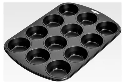 Produktbild von Muffinform für 12 Muffins, Backblech 38 x 27 cm, antihaftbeschichtet, Standardgröße, schwarz