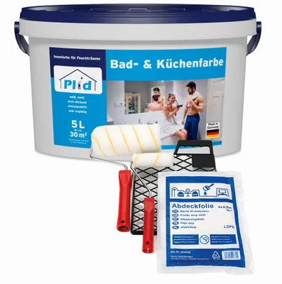 Produktbild von plid Bad & Küchenfarbe Badfarbe Küchenfarbe Feuchtraumfarbe Wandfarbe Innenfarbe 5l - Anstreichset