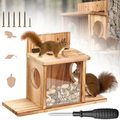 Produktbild von Futterspender für Eichhörnchen Holz Futterhaus Nuss Futterstation Futterkasten