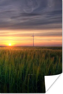 Produktbild von MuchoWow® Poster Windmühle - Sonne - Gras 120x180 cm - Kunstposter