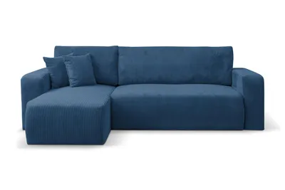 Produktbild von VENASI Ecksofa mit Schlaffunktion & Bettkasten Luna L, Blau Cordstoff