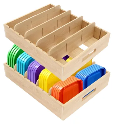 Deckelhalter aus Bambus, 2er-Set, je 5 Fächer, 33x26x6,5 cm