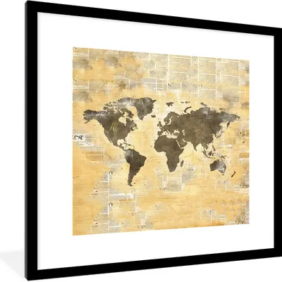 Produktbild von MuchoWow® MuchoWow® Gerahmtes Poster Weltkarte - Aquarell - Vintage 40x40 cm - Poster mit zchwarzem Bilderrahmen - Poster - Plakat im Rahmen