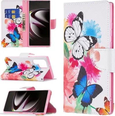Produktbild von König Design Hülle kompatibel mit Samsung Galaxy S22 Ultra 5G Kunstleder Handyhülle - Handy Case Schmetterlinge