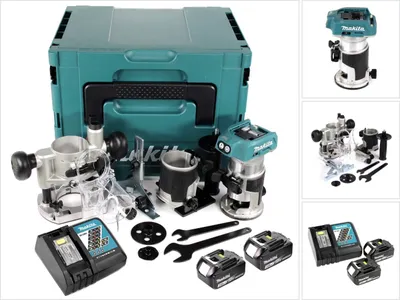 Image de Makita DRT 50 RF1J X2 Aflleureuse multifonctions sans fil, sans balai, 18 V Li-Ion - avec module de fraisage + 2x Batteries 3.0 + Chargeur + Makpac