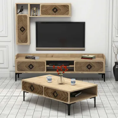 Produktbild von Skye Decor, Samba - Oak, Wohnzimmermöbel-Set, Eiche, 100 % MELAMINBESCHICHTETE SPANPLATTEN, 180 x 35 x 52 cm