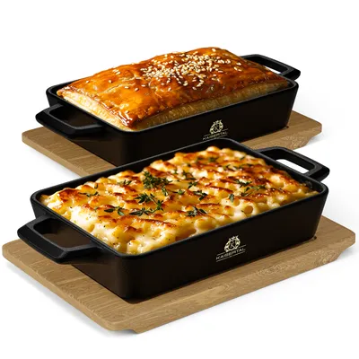 Produktbild von Servierpfanne KAISERTAL Gusseisen Servierpfanne mit Holzbrett 16x11 cm