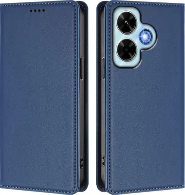 Produktbild von Handyhülle für Xiaomi Redmi Note 13 4G, Kunstleder Klapphülle Stoßfeste Magnetische Hülle mit Ständer Dunkelblau