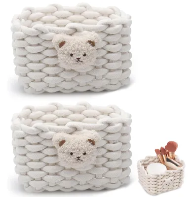 2er-Set Aufbewahrungskörbe aus Baumwollseil, geflochten, weiß, 19x15x13 cm