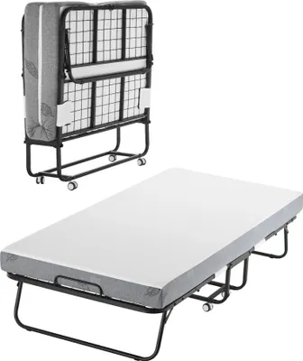 Produktbild von Rollbett Klappbett mit 12,5 cm Schaumstoffmatratze Faltbares Metallbett - Gästebett mit Komfortschaum - Platzsparendes Mobilbett