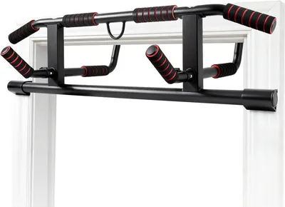 Produktbild von Zugstange für Türrahmen – Klimmzugstange – Krafttraining – Montage ohne Bohren – Verstellbar von 59-92 cm – Schwarz