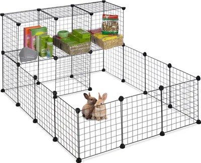 Image de Enclos de plein air Relaxdays pour petits animaux, système d'assemblage par emboîtement extensible à monter soi-même, H x l x P : 72 x 145 x 110 cm, grillage métallique, noir