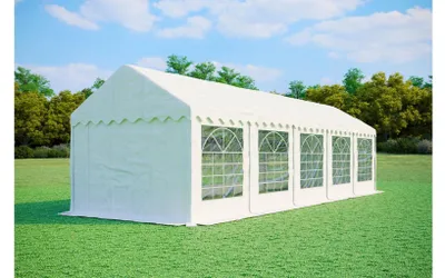 Image de Tente de réception 3x10 m PREMIUM – PVC 500 g/m² à traitement ignifuge, cadre au sol + renforts de toit, jusqu’à 60 personnes - Blanc