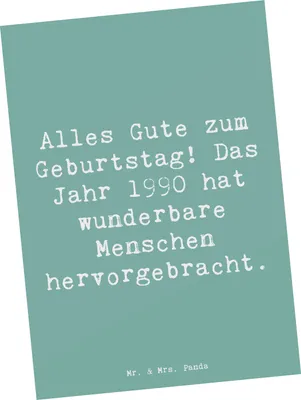 Produktbild von Mr. & Mrs. Panda Postkarte Spruch 1990 Geburtstag - Meeresbrise - Geschenk, Geburtsjahr, Alter, Fotokarte, Grußkarte, Happy Birthday, Glückwunsch, Nostalgie, feiern