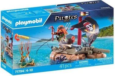 Immagine prodotto di PLAYMOBIL Pirata con zattera galleggiante, cannoni e tesoro, I pirati, 41 pezzi, 4+ anni