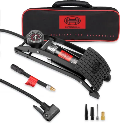 Produktbild von HEYNER® Premium-Fußluftpumpe 10 bar + Tasche & Adapter BlackEdition PedalPower PRO