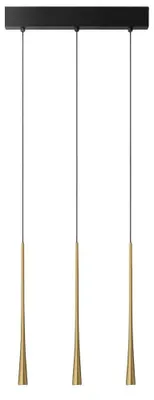 Produktbild von Dafne S/3P Mehrfache lineare Pendelleuchte mit 3 LED-Leuchten (16,5 W, 3000 K, CRI > 90) – Gold mit schwarzer Deckenrosette – Gealuce