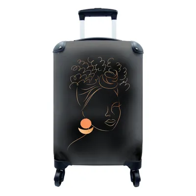 Produktbild von MuchoWow® Koffer Handgepäck Trolley Rollkoffer Kleine Reisekoffer mit 4 Rollen - Frau - Schwarz und Gold - Strichzeichnung - Cabin Size < 55x40x23 cm & 55x40x20 cm - Fotokoffer - Kabinenkoffer - Boardgepäck - Reise-Box - Reisekoffer - Reisegepäck - Koffer mit Bild - Trolley für Kinder