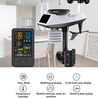 Produktbild von Intelligente Wetterstation - Thermometer Hygrometer - WLAN - Windgeschwindigkeit & Richtung - Niederschlag - Luftqualität - Freistehend - Schwarz