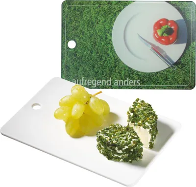 Produktbild von Schneidebrett "Brotzeit" - Frühstücksbrettchen mit Aufhänge-Loch - ideal für kleine Mahlzeiten, Frühstück oder Snacks - Transparent