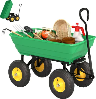 Produktbild von Outsunny Gartenwagen mit Kippfunktion bis 200 kg Handwagen mit Kunststoffwanne